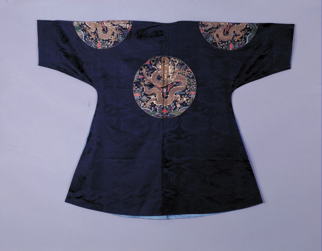 石青四团云龙妆花缎袷衮服背面